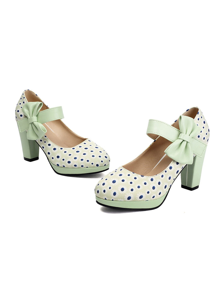 Mary Jane Polka Dots Bogen Klobige Absätze