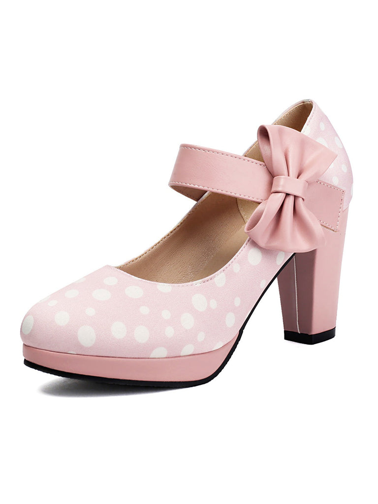 Mary Jane Polka Dots Bogen Klobige Absätze