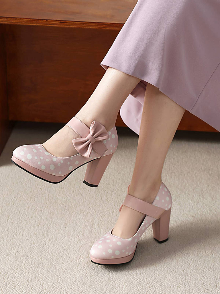 Mary Jane Polka Dots Bogen Klobige Absätze