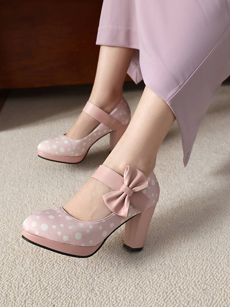 Mary Jane Polka Dots Bogen Klobige Absätze