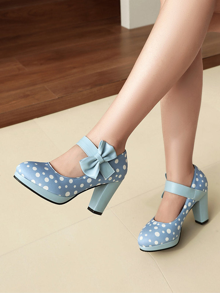 Mary Jane Polka Dots Bogen Klobige Absätze