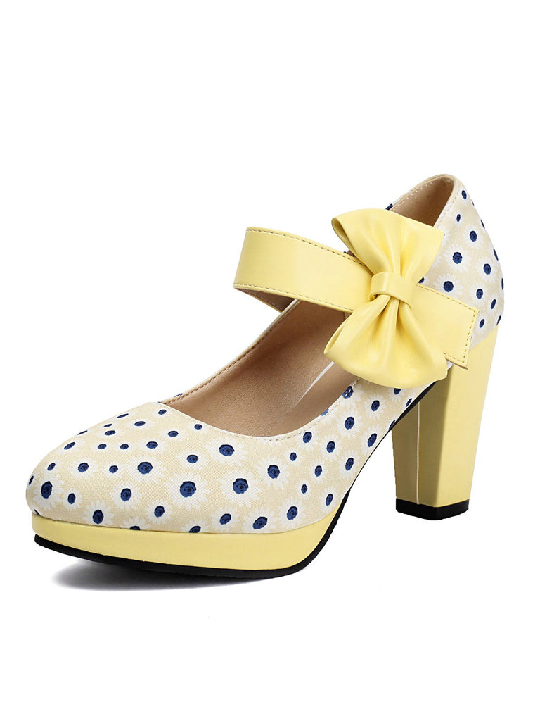 Mary Jane Polka Dots Bogen Klobige Absätze