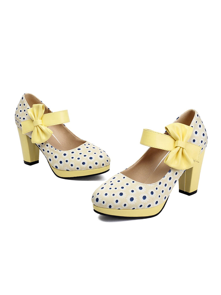 Mary Jane Polka Dots Bogen Klobige Absätze