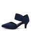 Tiefblau Solide Spitze Wildleder Kitten Heels