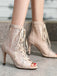 Netz Patchwork Peep Toe Hoher Absatz Sandalen