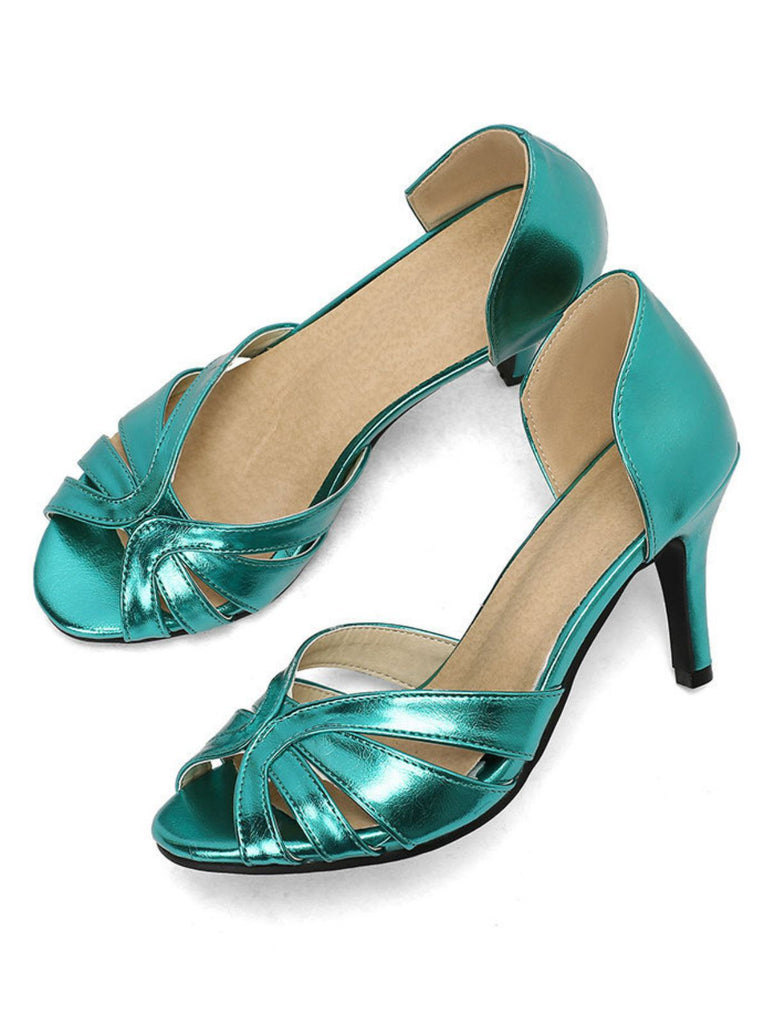 Vintage Solide Peep Toe Hohl Slip-On Hohe Absätze