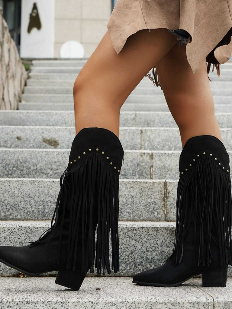 Vintage Quaste Klobig Hochhackige Stiefel