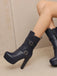 Pu Leder Runde Zehenkappe Keil Ferse Wadenlang Stiefel