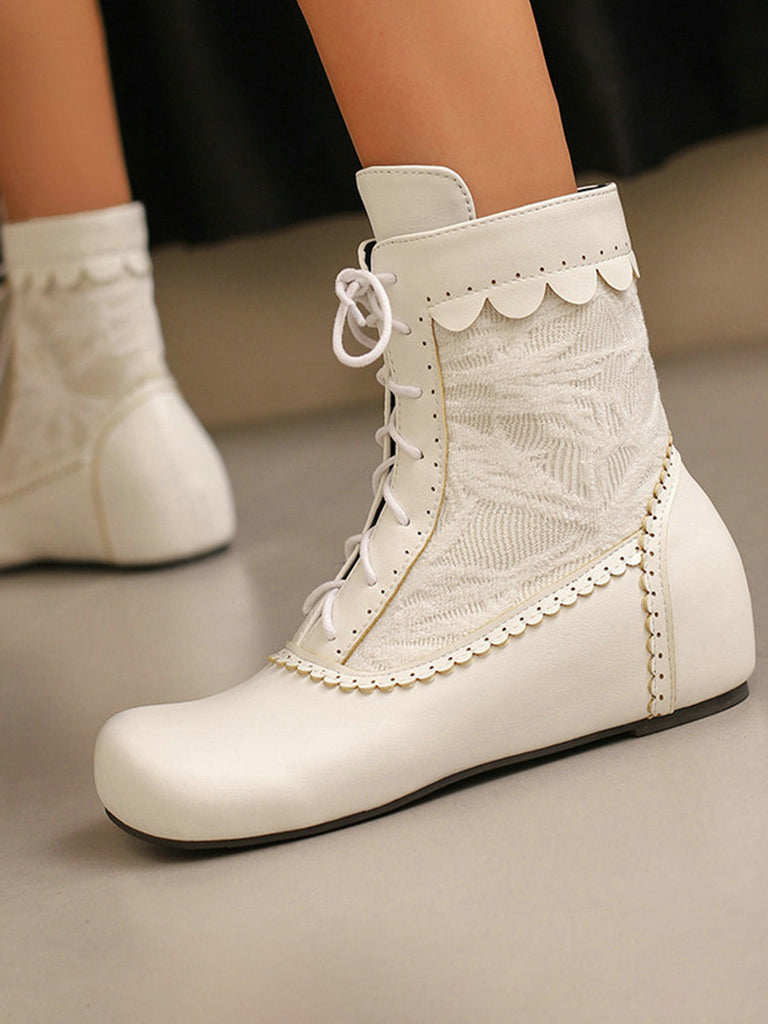 Vintage Stickerei Schnürung Innere Ferse Stiefel