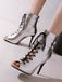 Metallisch Offene Spitze Stiletto Kordelzug Halbhohe Stiefel