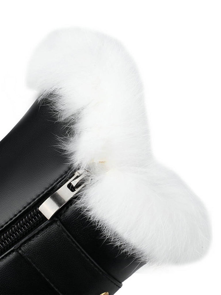 Vintage Kunstpelz Schnalle High Heel Stiefel