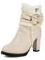 Beige PU Leder Spitze-Getrimmt Chunky Ferse Knöchel Stiefel