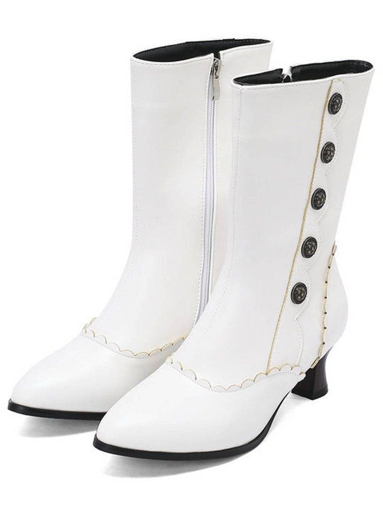 Vintage Leder Wildleder Taste Halbhoher Wade Stiefel