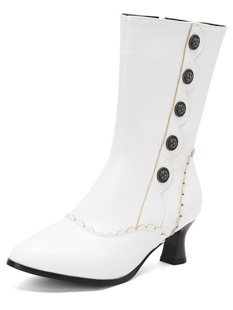 Vintage Leder Wildleder Taste Halbhoher Wade Stiefel