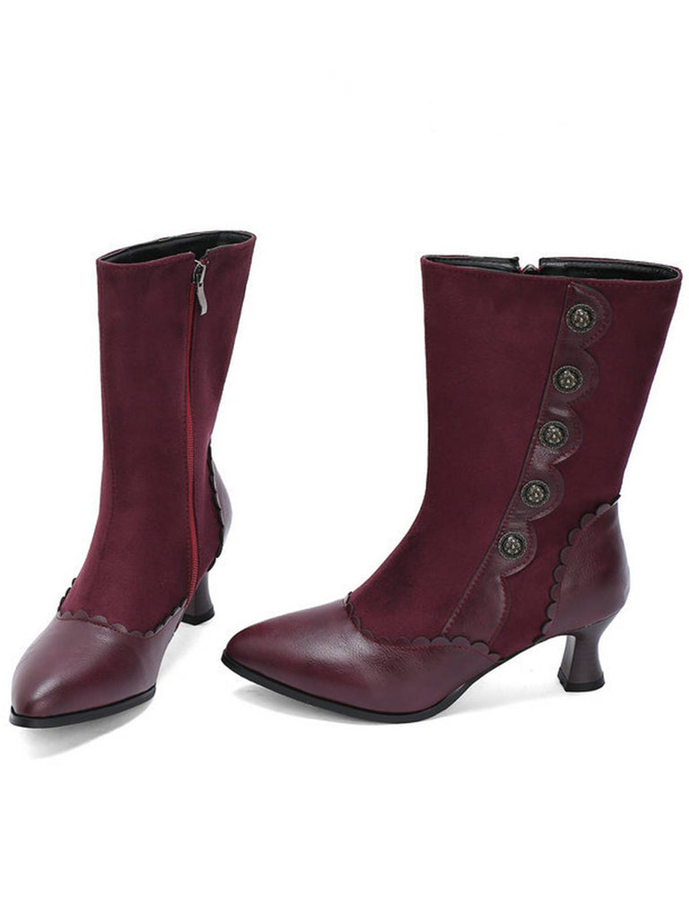 Vintage Leder Wildleder Taste Halbhoher Wade Stiefel