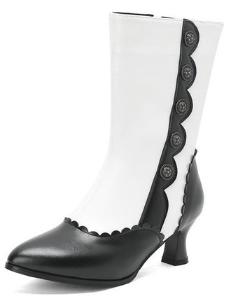 Vintage Leder Wildleder Taste Halbhoher Wade Stiefel