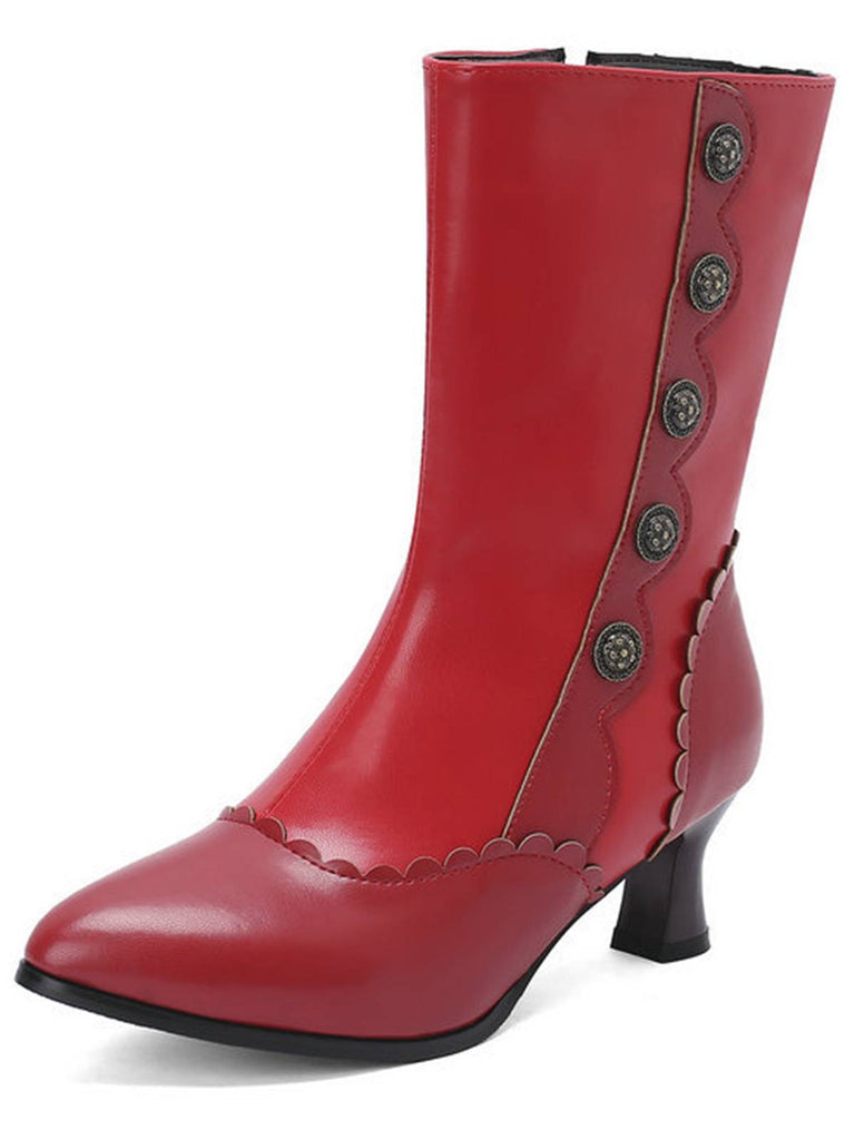 Vintage Leder Wildleder Taste Halbhoher Wade Stiefel