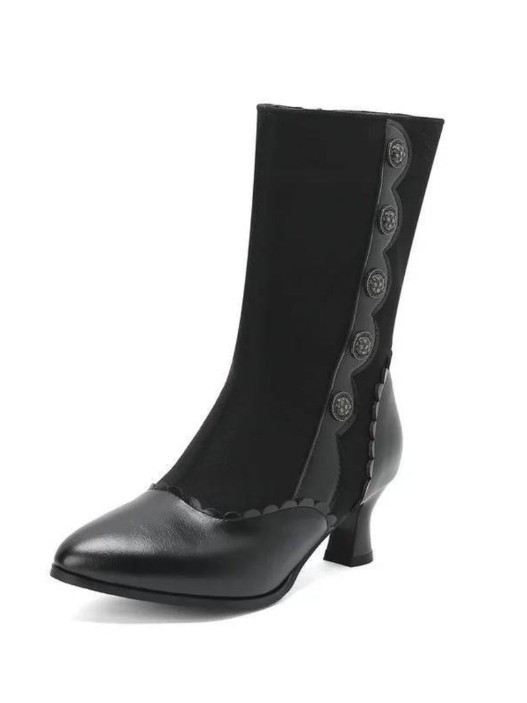 Vintage Leder Wildleder Taste Halbhoher Wade Stiefel