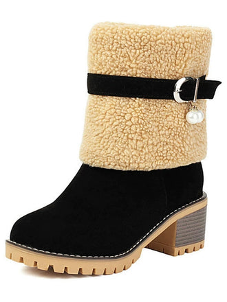 Vintage Perle Samt Polar Vlies Mitte-Kalb Stiefel