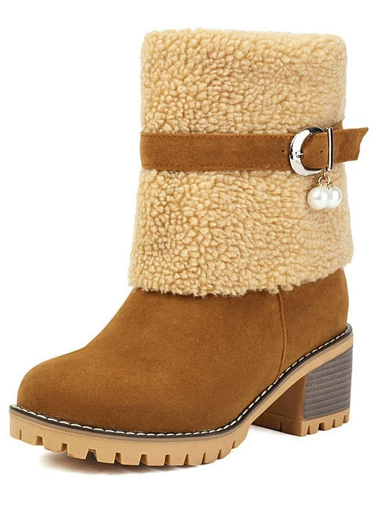 Vintage Perle Samt Polar Vlies Mitte-Kalb Stiefel