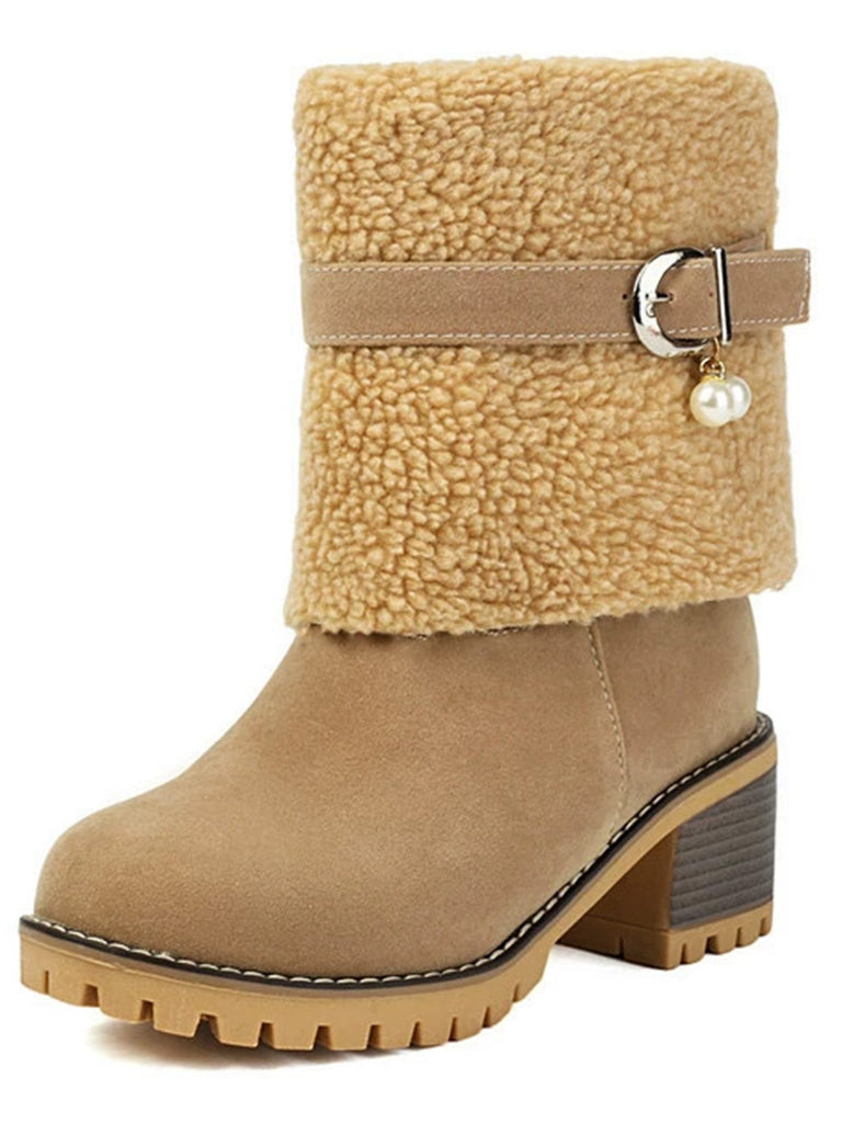 Vintage Perle Samt Polar Vlies Mitte-Kalb Stiefel