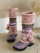 Vintage Kunstpelz Bommel Winter Schnee Stiefel