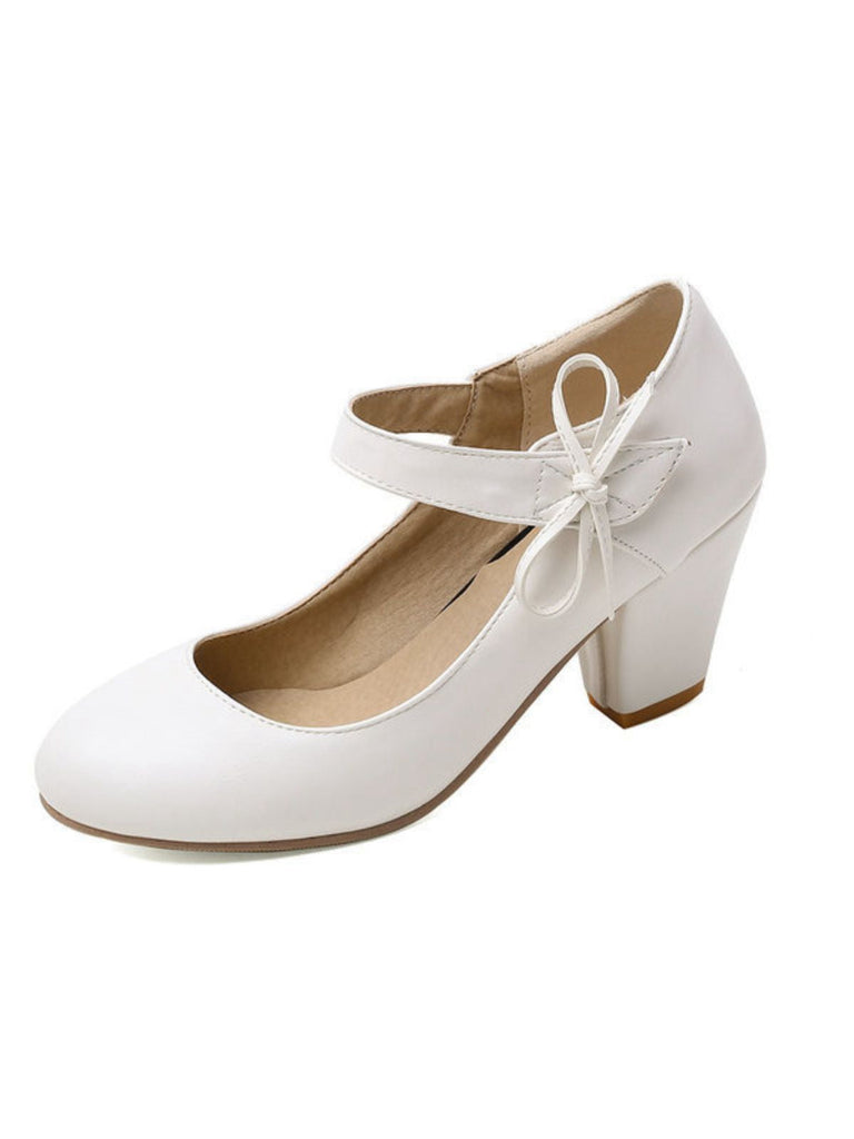 Retro Rundspitze Solide Bogen Blockabsatz Schuhe