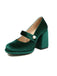 Mary Jane Samt Perlenknopf Blockabsatz Schuhe