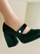 Mary Jane Samt Perlenknopf Blockabsatz Schuhe