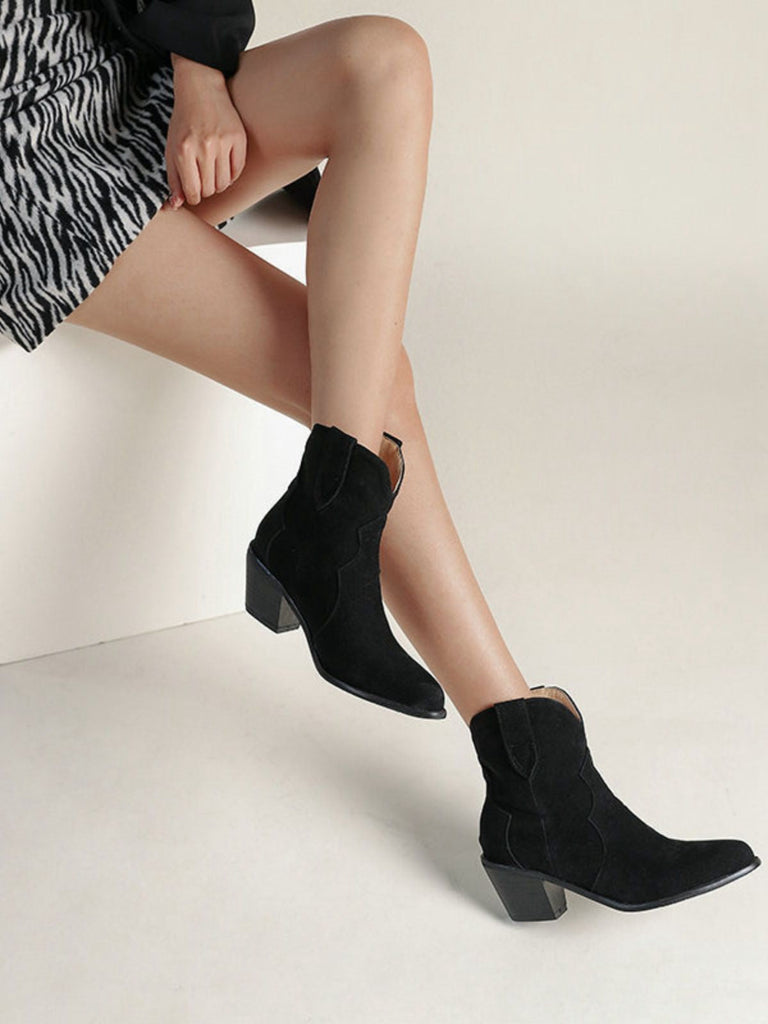 Retro Solide Spitze Zehen Kunstwildleder Knöchel Stiefel