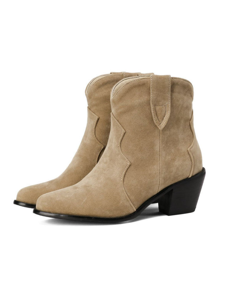 Retro Solide Spitze Zehen Kunstwildleder Knöchel Stiefel