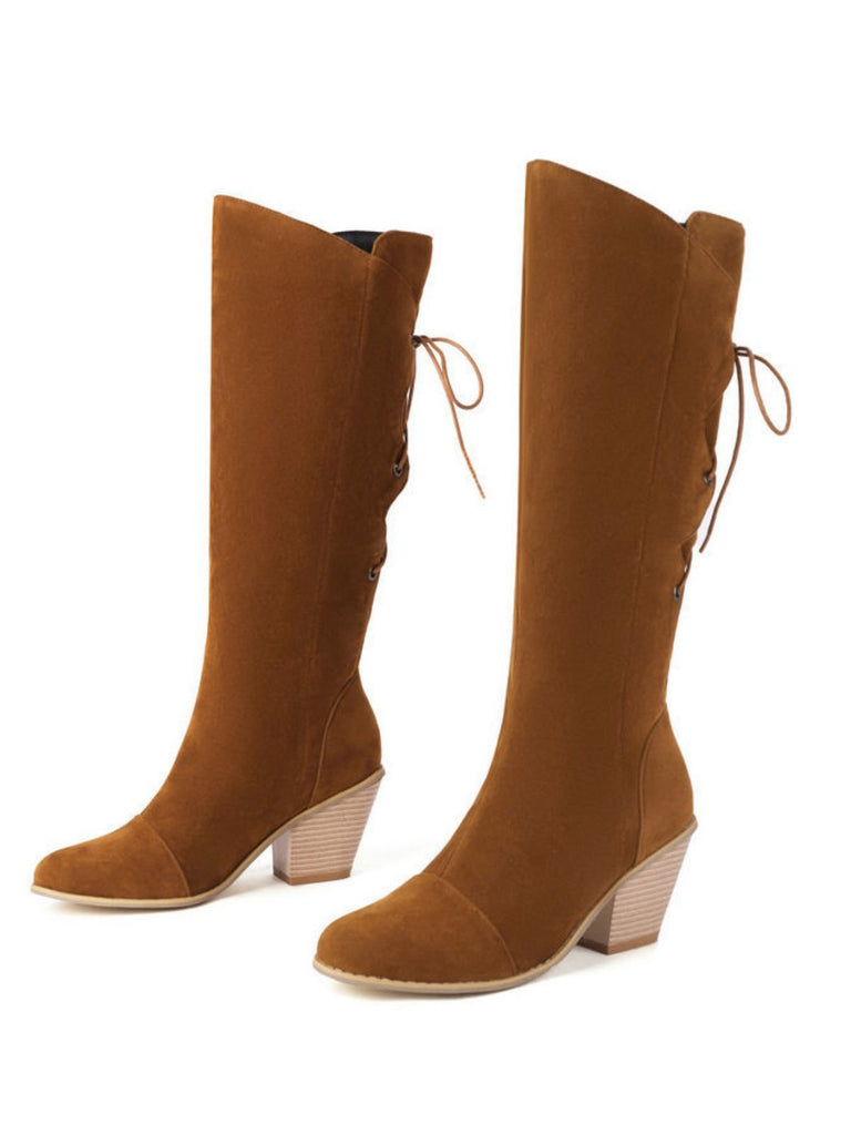 Wildleder Knee Schnürung Blockabsatz Stiefel