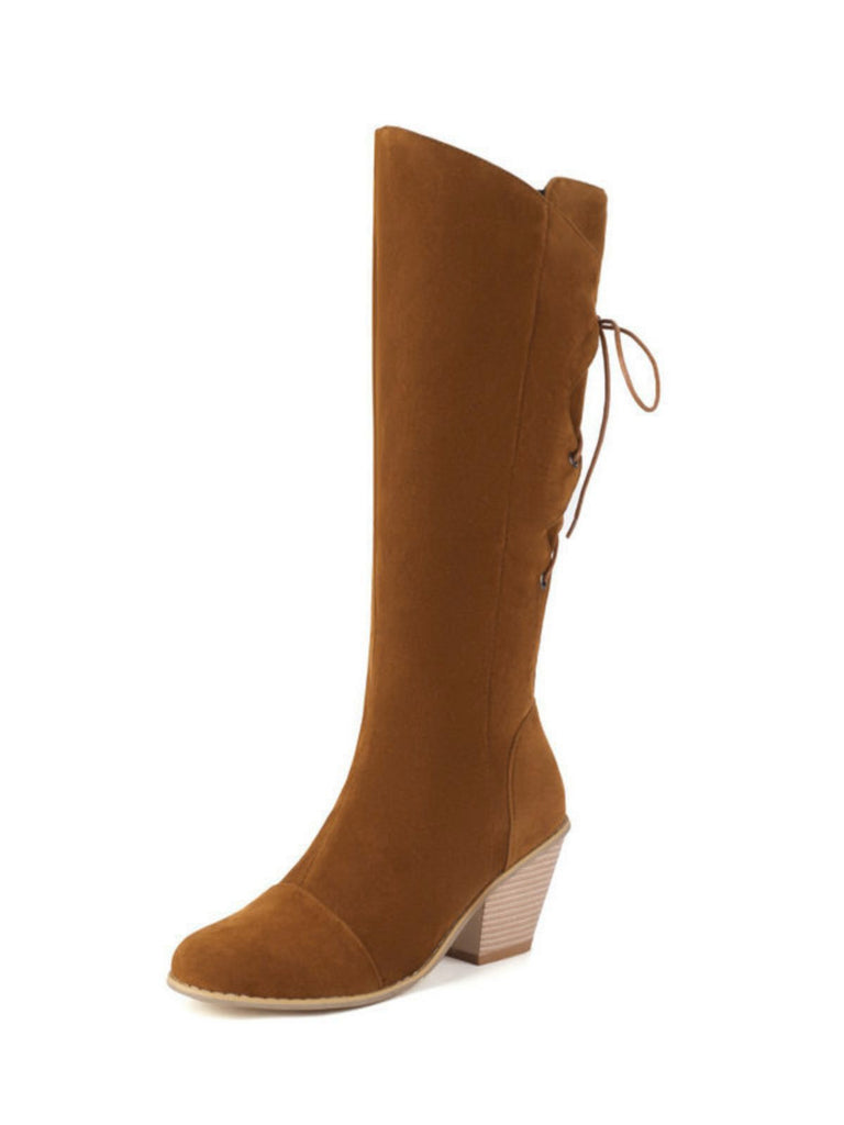 Wildleder Knee Schnürung Blockabsatz Stiefel