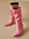 Vintage Solide Lack Leder Wadenhoch Hohe Stiefel