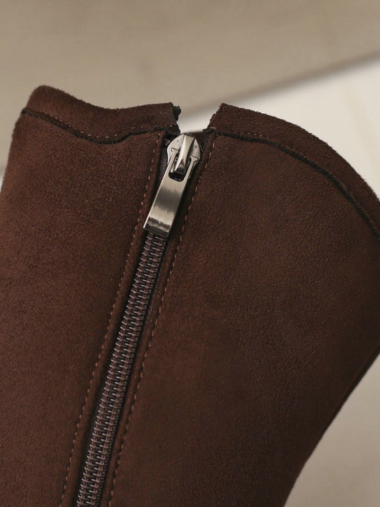 Vintage Wildleder Kunstpelz Futter Nieten Wadenhoch Stiefel