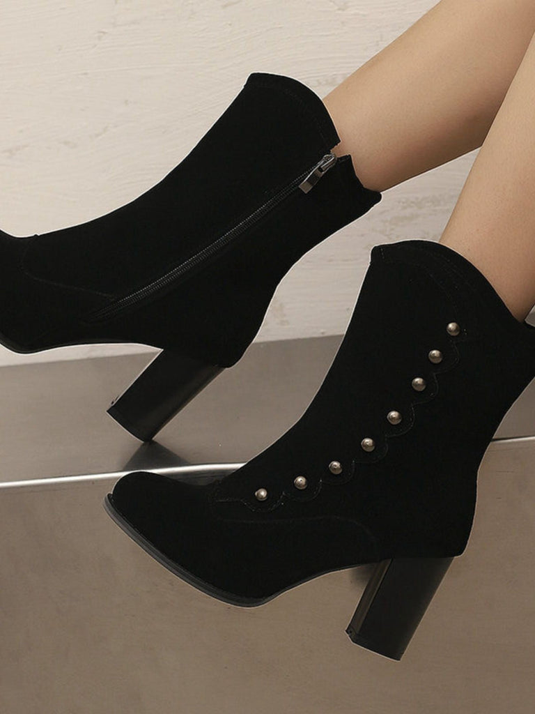 Vintage Wildleder Kunstpelz Futter Nieten Wadenhoch Stiefel