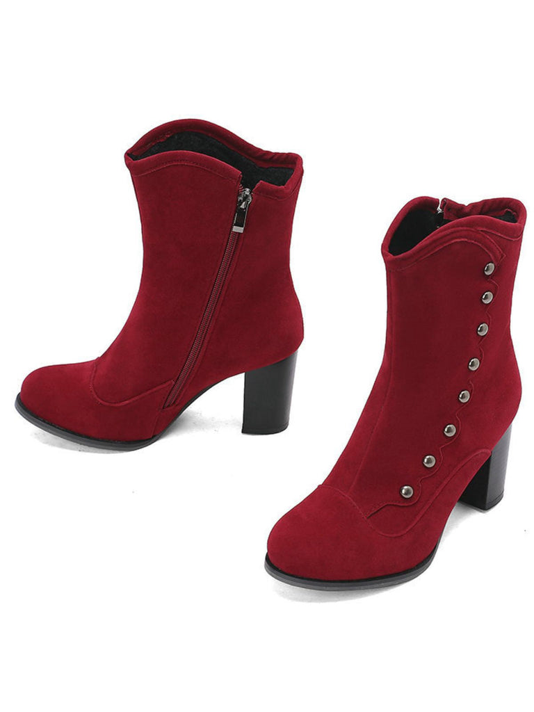 Vintage Wildleder Kunstpelz Futter Nieten Wadenhoch Stiefel