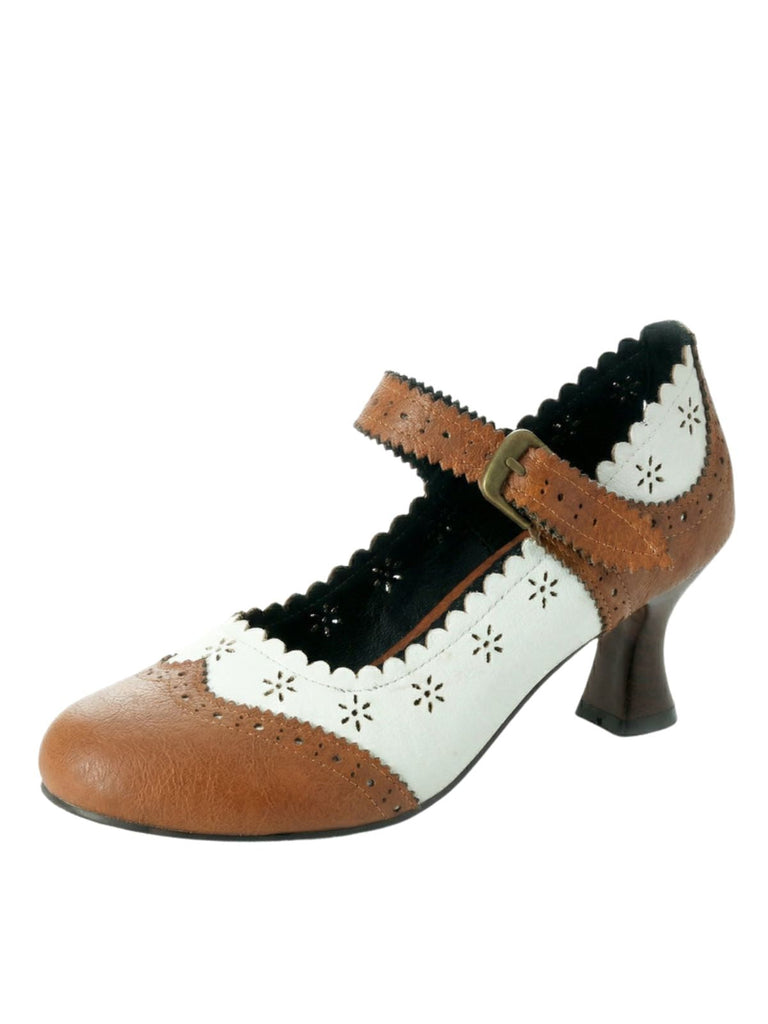Vintage Brogue-Schuhe mit floralem Blumenmuster und klobigem Absatz, Größe 7