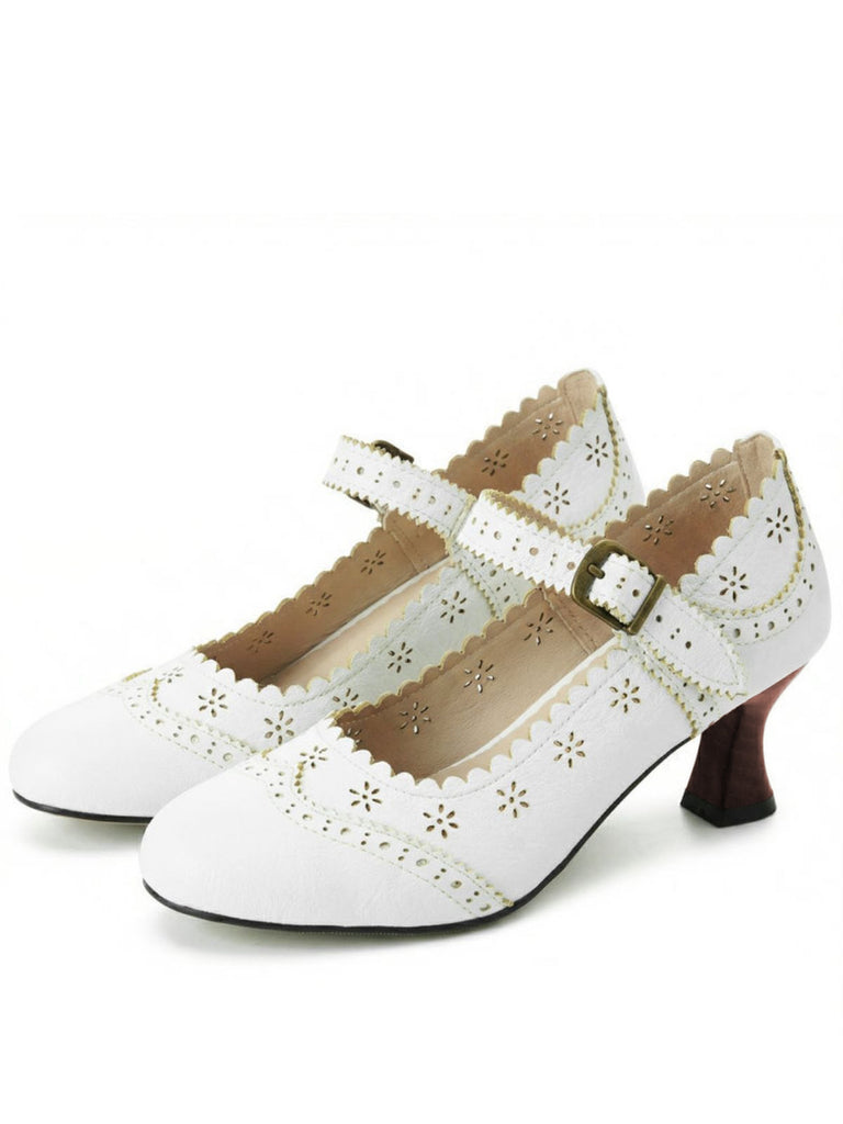 Vintage Brogue Blumen Ausgeschnitten Blockabsatz Schuhe