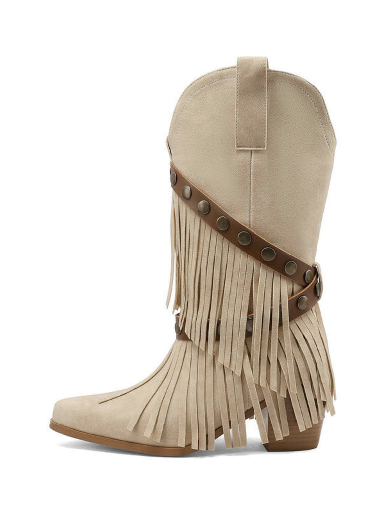 Vintage Denim Western Cowboy Fransen Wadenhoch Stiefel