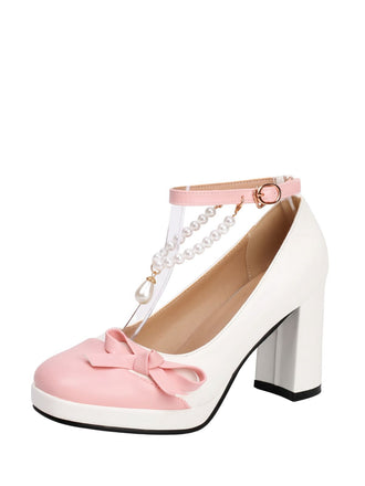Farbblock-Schuhe mit Perlen und Schleife