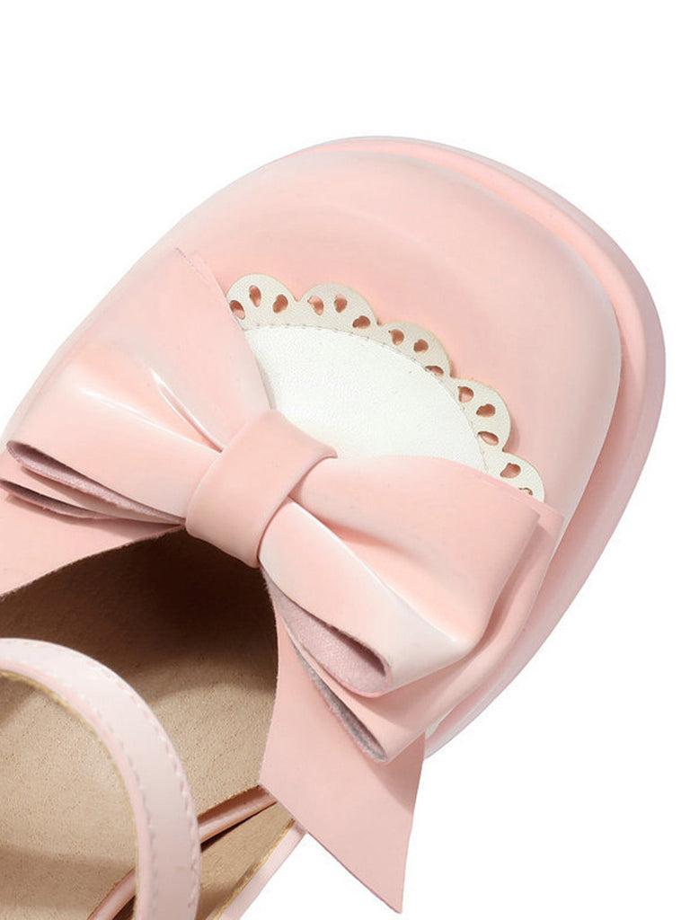 Vintage Mary-Jane Plateau-Pumps mit Schleife
