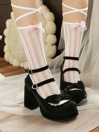Vintage Mary-Jane Plateau-Pumps mit Schleife