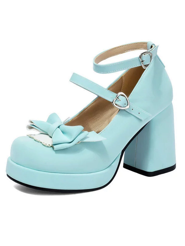 Vintage Mary-Jane Plateau-Pumps mit Schleife
