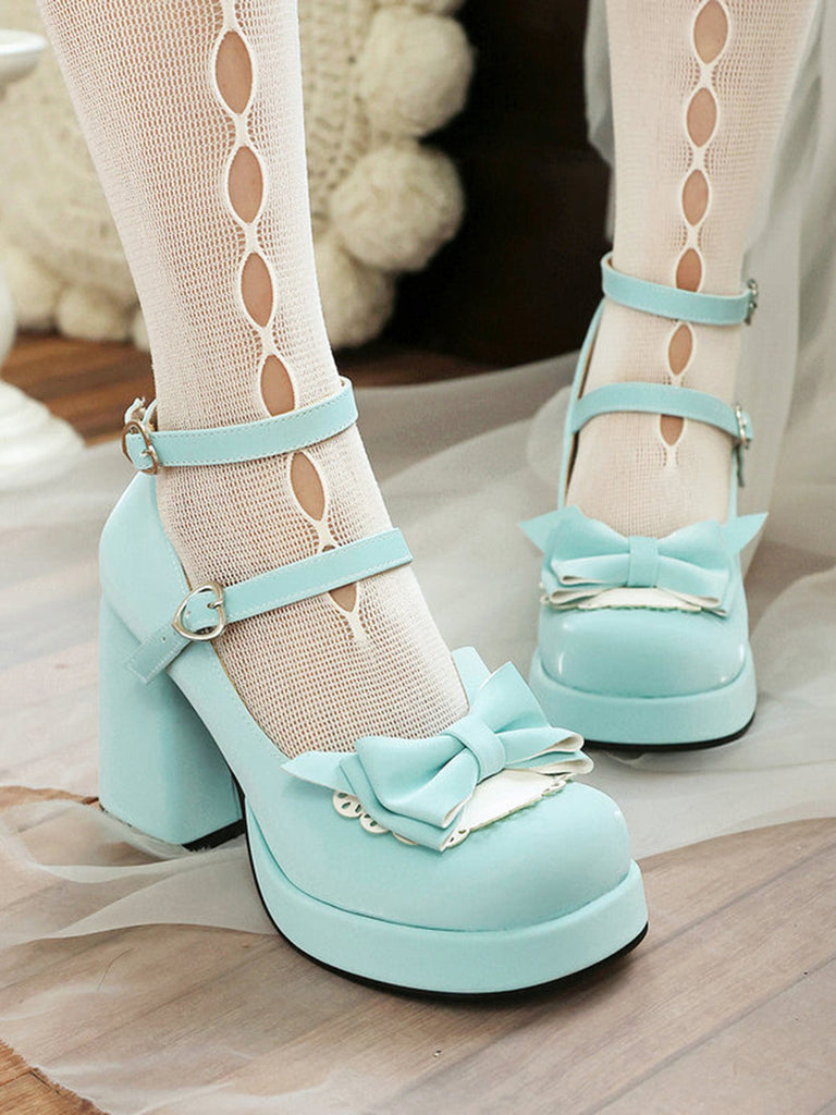 Vintage Mary-Jane Plateau-Pumps mit Schleife