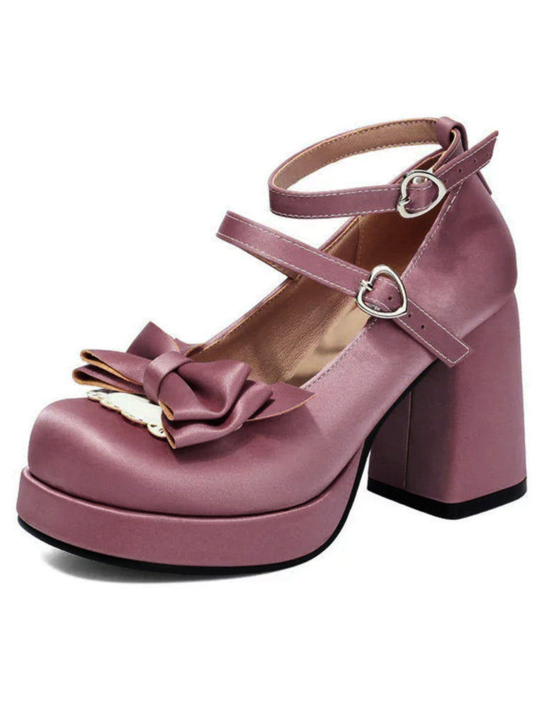 Vintage Mary-Jane Plateau-Pumps mit Schleife