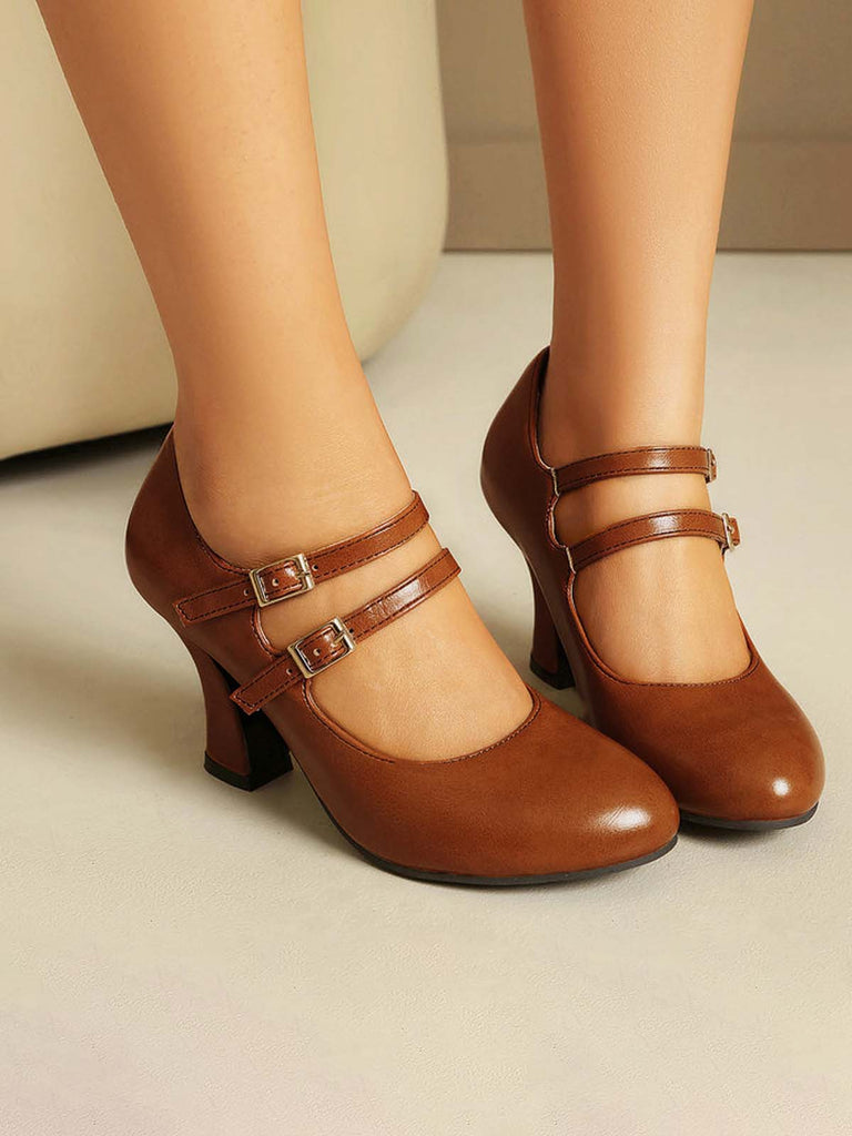 Lederne Mary-Jane Schuhe mit Blockabsatz