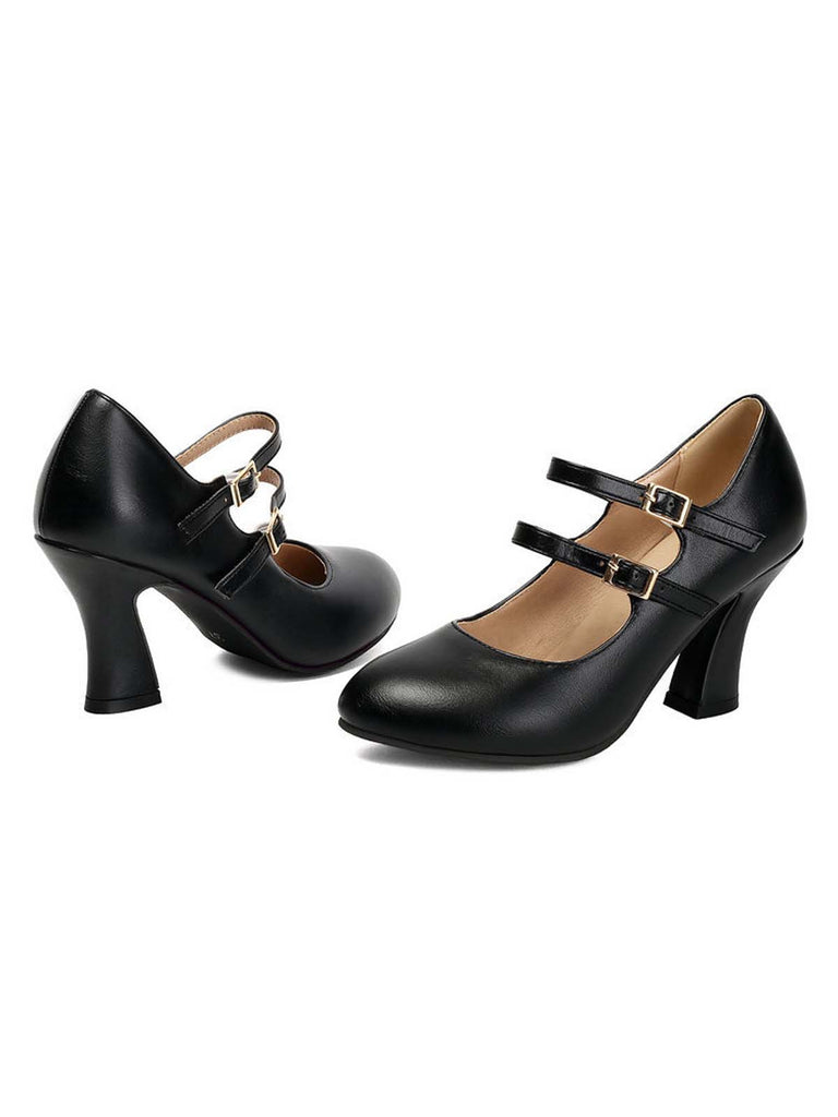 Lederne Mary-Jane Schuhe mit Blockabsatz