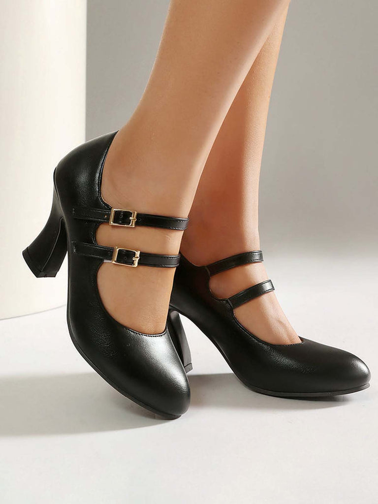 Lederne Mary-Jane Schuhe mit Blockabsatz