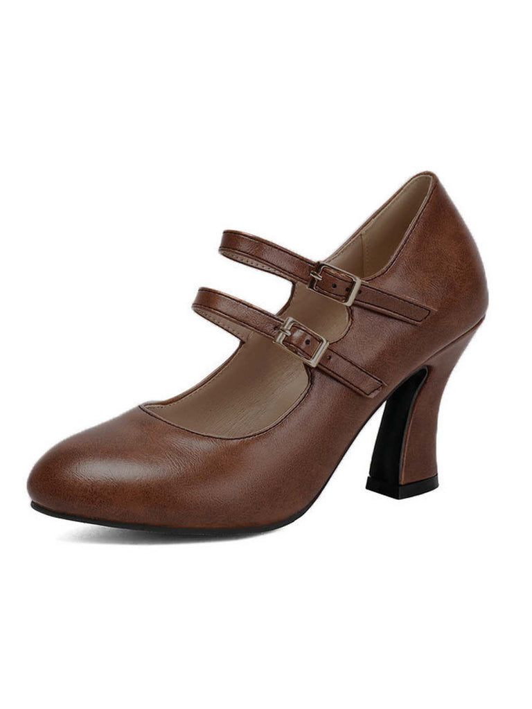 Lederne Mary-Jane Schuhe mit Blockabsatz